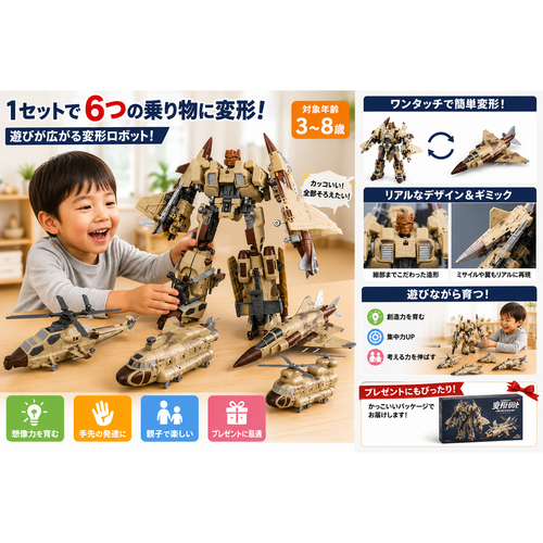 1セットで複数の乗り物に変形。ワンタッチで簡単変形