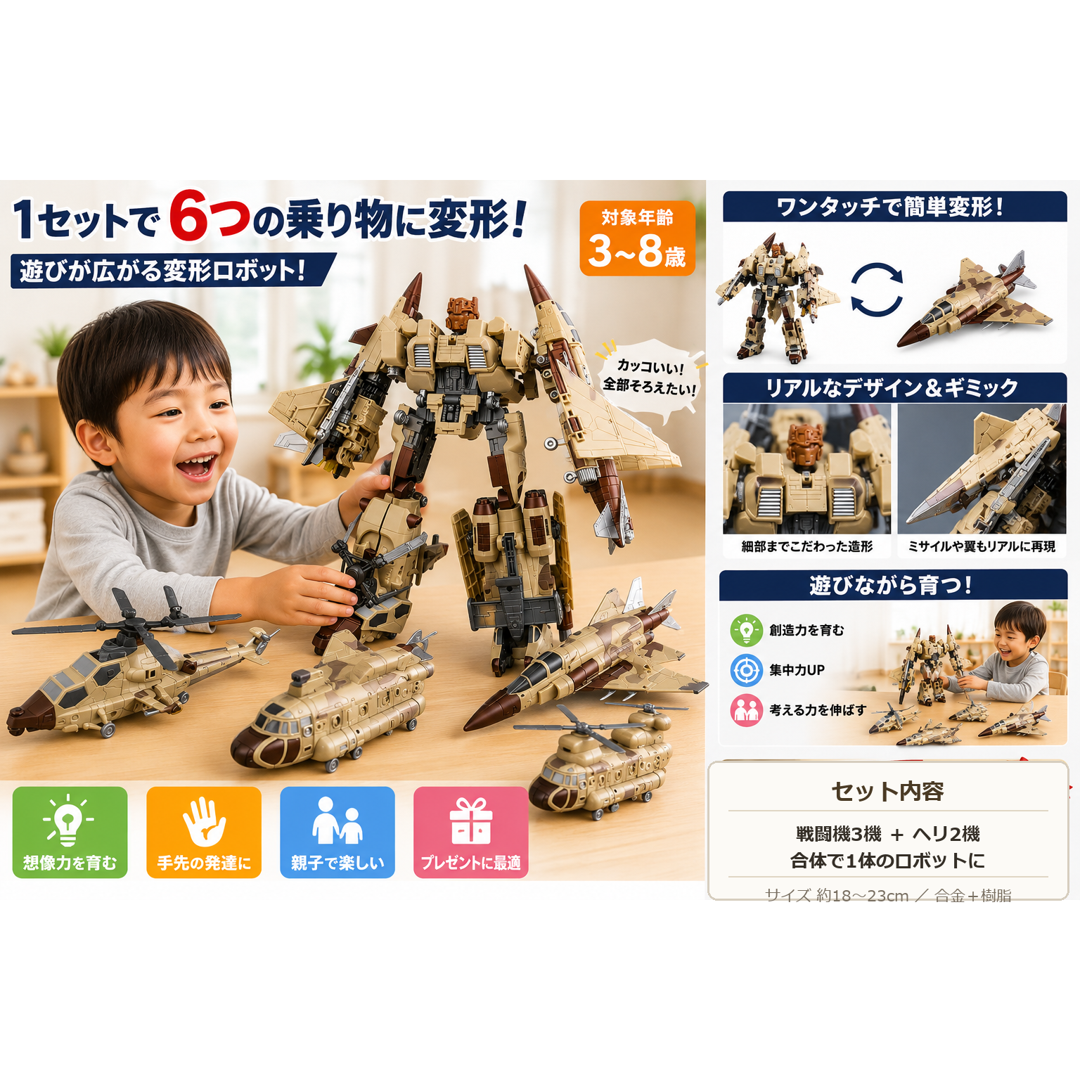 5機合体 ミリタリーロボット｜戦闘機・ヘリが1体に